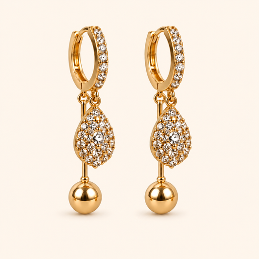Women’s Gold Tone Pavé Crystal Teardrop Ball Drop Hoop Earrings