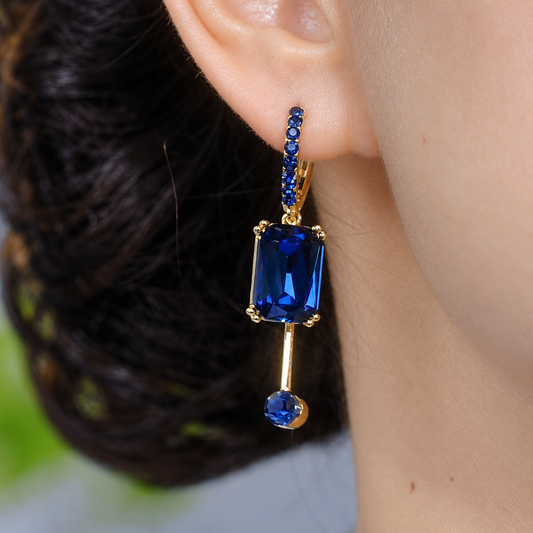 Women’s Elegant Geometric Crystal Drop Earrings with Rectangular Stones and Delicate Dangle Detail