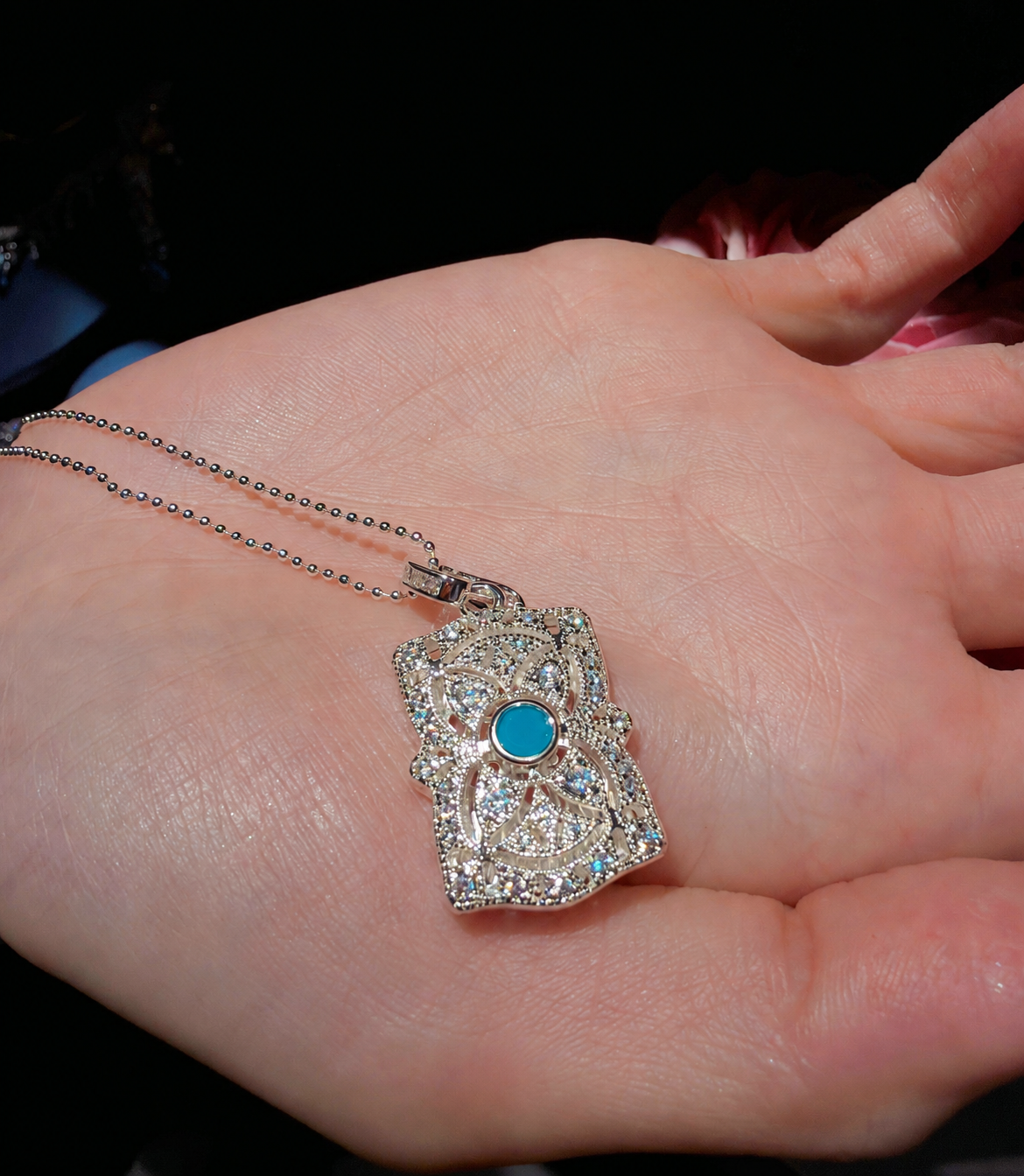 Women’s Peacock Blue Elegant Pendant Necklace with Sparkling Cubic Zirconia Detail