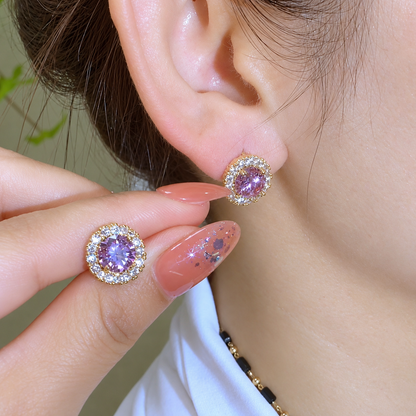 Women’s Romantic Zircon Halo Earrings with Sparkling Round Centerpieces