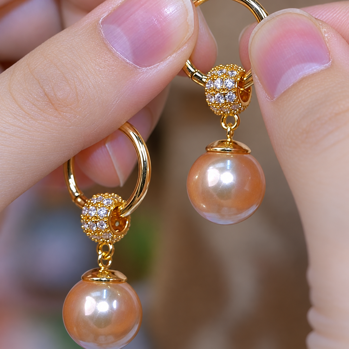 Women’s Gold-Tone Vintage-Inspired Pearl Drop Hoop Earrings with Sparkling Detail