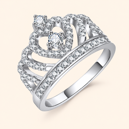 Women’s Elegant Crown Ring with Sparkling Cubic Zirconia and Heart Detail