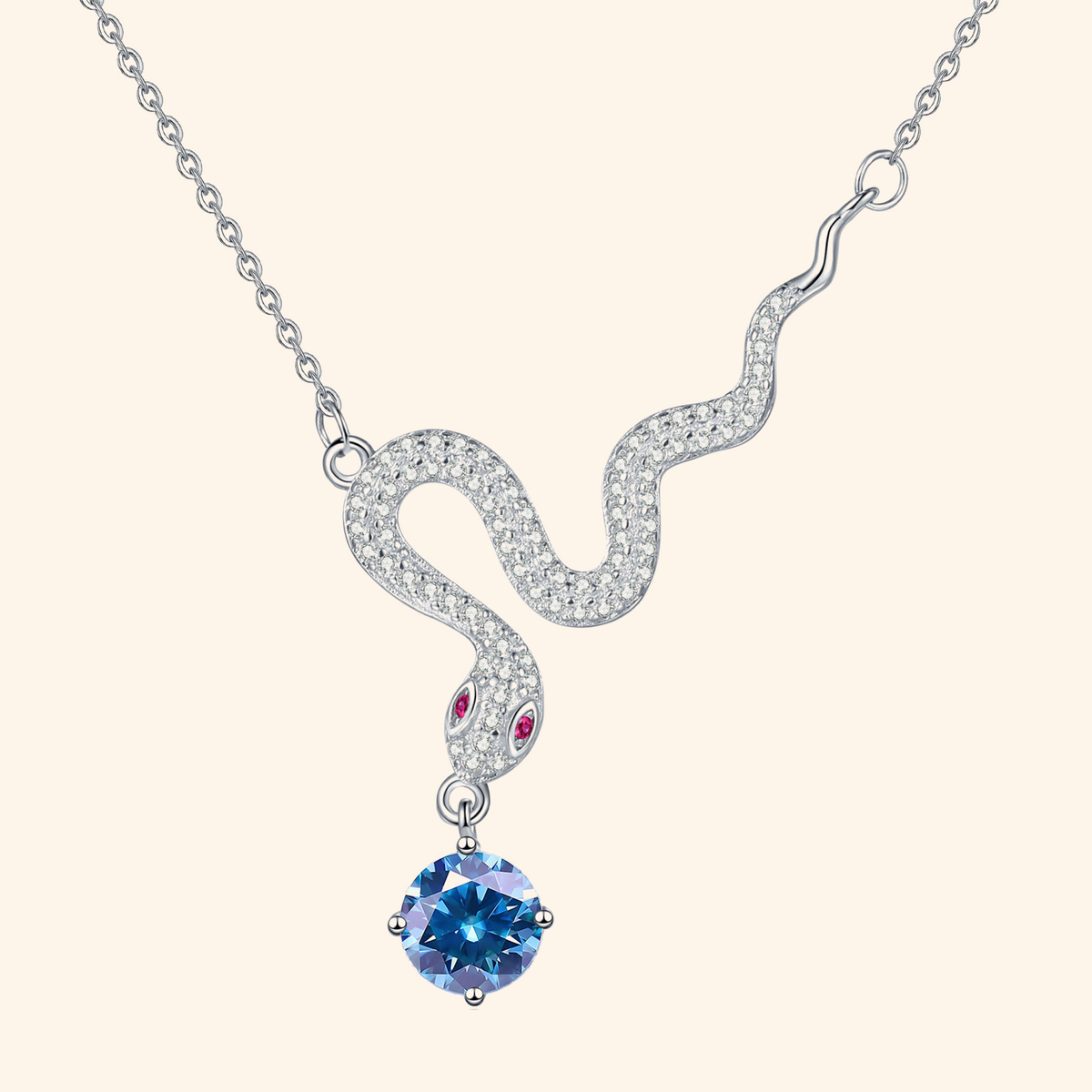 S925 Sterling Silver Plated Snake Pendant Necklace with 1ct Black Moissanite