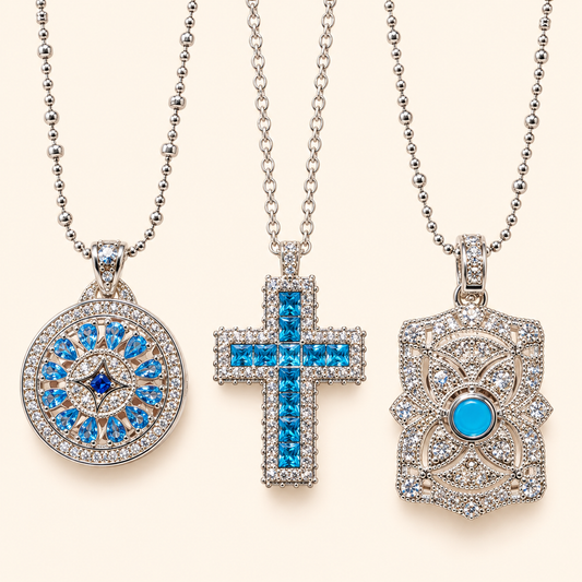 Women’s Peacock Blue Elegant Pendant Necklace with Sparkling Cubic Zirconia Detail
