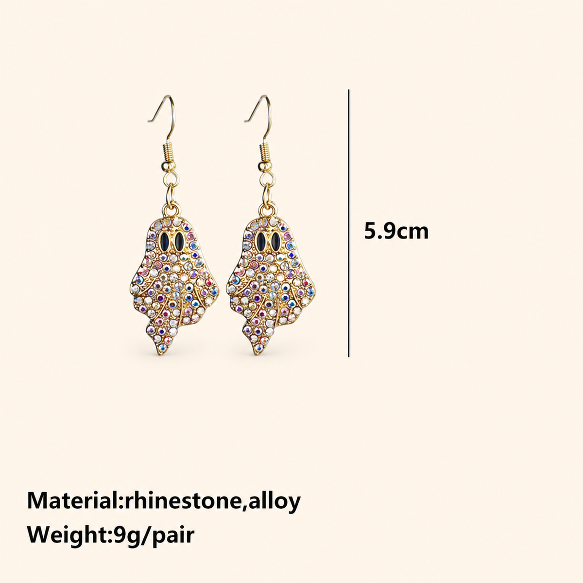 Women’s Halloween Pumpkin and Ghost Drop Earrings with Colorful Rhinestones