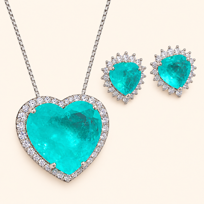 Women’s Elegant Paraiba-Inspired Necklace and Earrings Set with Zircon Detail
