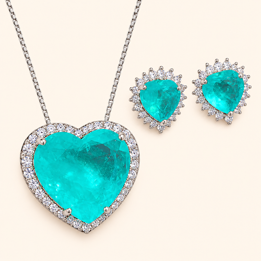 Women’s Elegant Paraiba-Inspired Necklace and Earrings Set with Zircon Detail