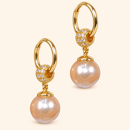 Women’s Gold-Tone Vintage-Inspired Pearl Drop Hoop Earrings with Sparkling Detail