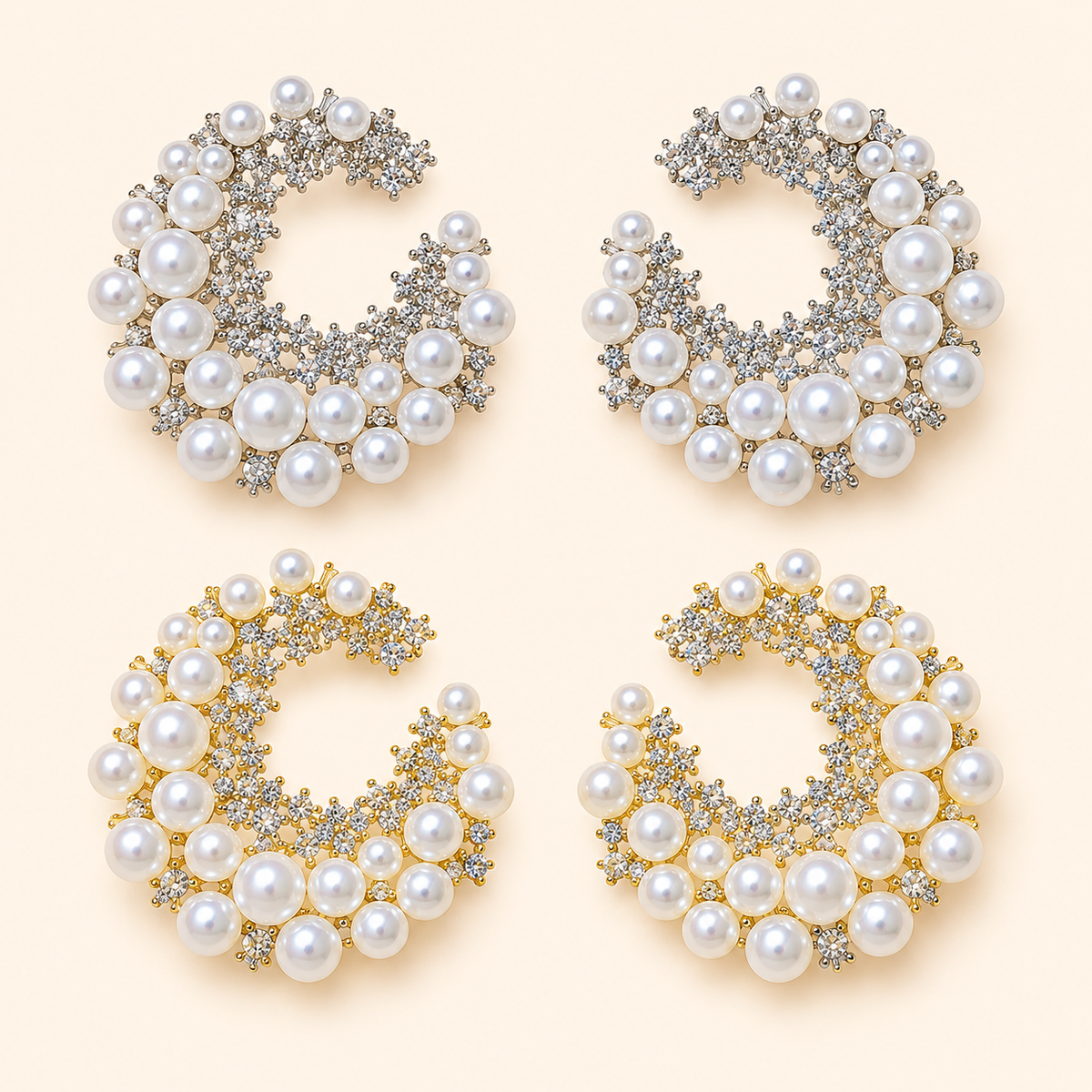 Women’s Elegant C-Hoop Earrings with Pearl and Sparkling Zircon Detail