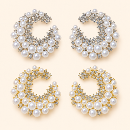 Women’s Elegant C-Hoop Earrings with Pearl and Sparkling Zircon Detail