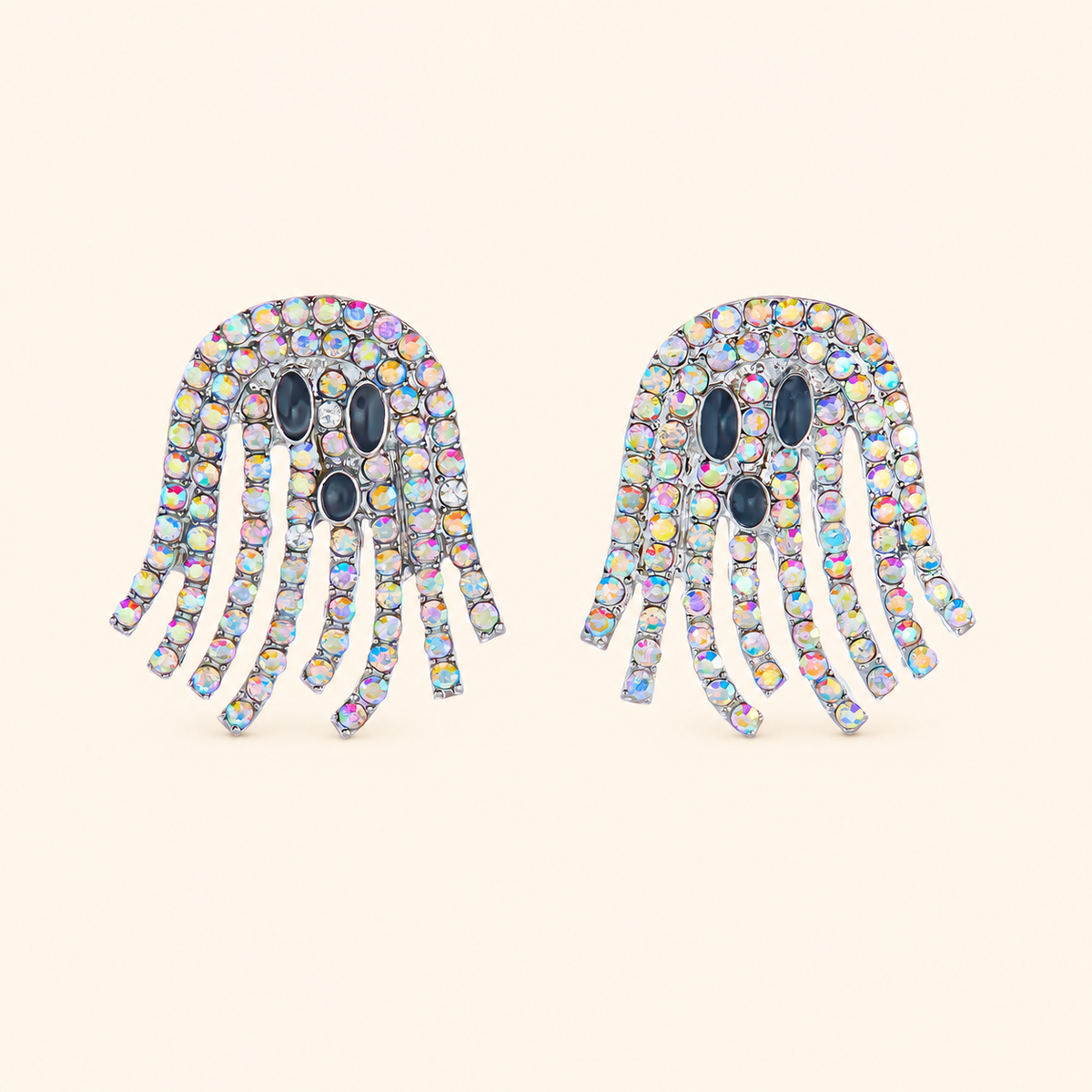 Women’s Halloween Rhinestone Ghost Earrings with Playful Face Details