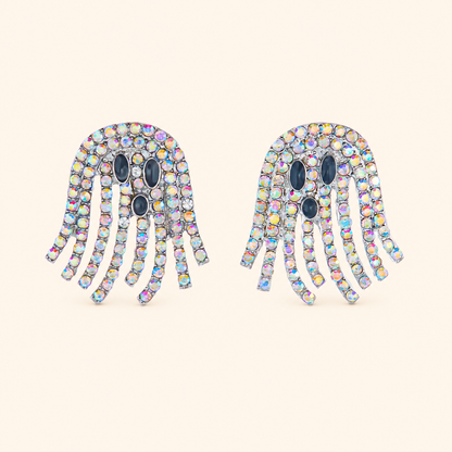 Women’s Halloween Rhinestone Ghost Earrings with Playful Face Details