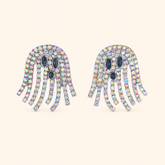 Women’s Halloween Rhinestone Ghost Earrings with Playful Face Details