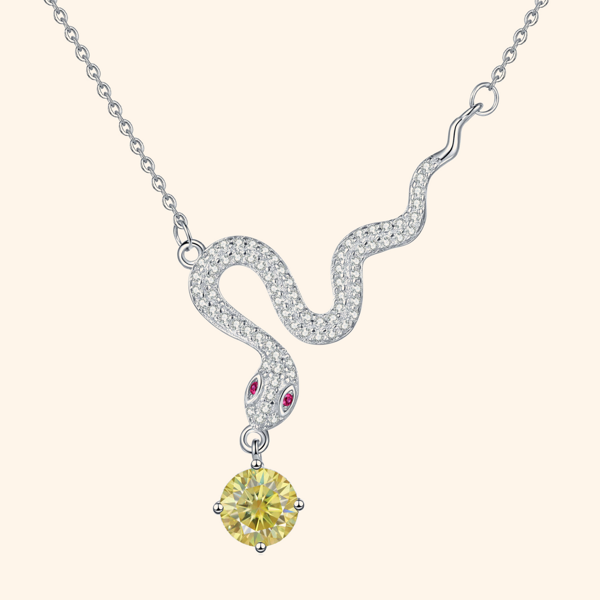 S925 Sterling Silver Plated Snake Pendant Necklace with 1ct Black Moissanite