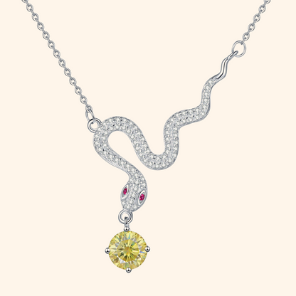 S925 Sterling Silver Plated Snake Pendant Necklace with 1ct Black Moissanite