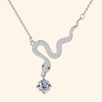 S925 Sterling Silver Plated Snake Pendant Necklace with 1ct Black Moissanite