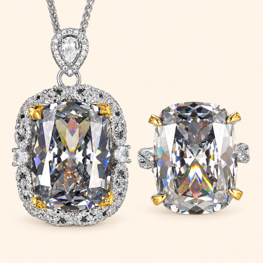 Women’s Black-Gray Nest-Cut Zircon Ring and Necklace Set