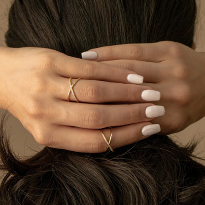 Gold-Plated 925 Sterling Silver Crystal Orbit Crossover Ring
