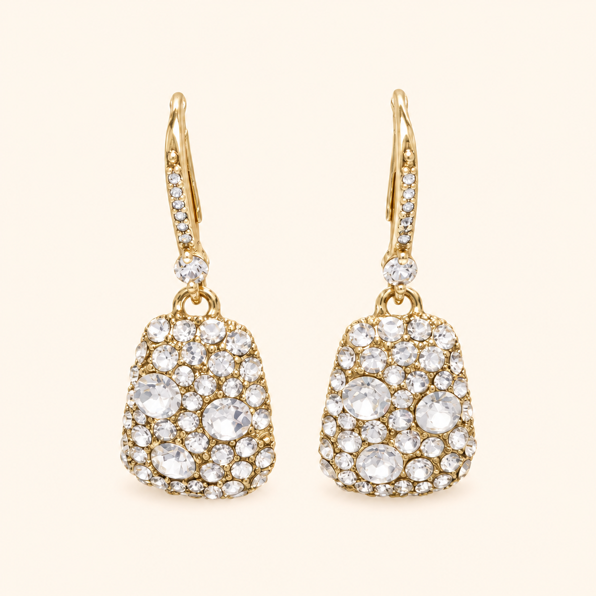 Women’s Gold-Tone Refined Rectangular Earrings with Sparkling Stone Detail