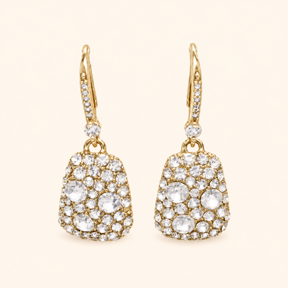 Women’s Gold-Tone Refined Rectangular Earrings with Sparkling Stone Detail