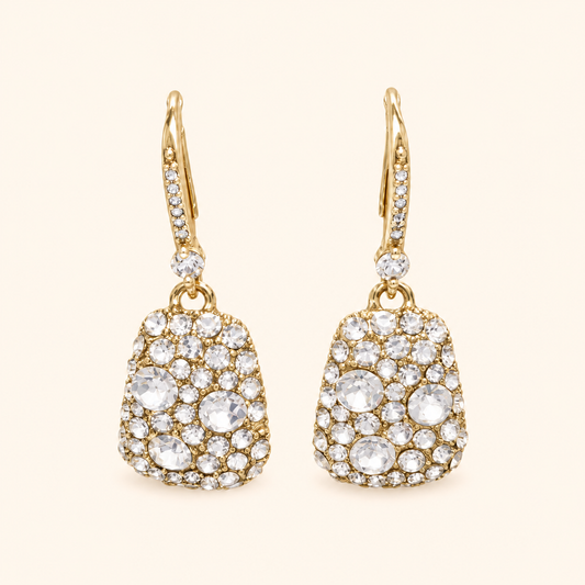 Women’s Gold-Tone Refined Rectangular Earrings with Sparkling Stone Detail