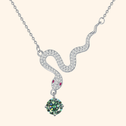 S925 Sterling Silver Plated Snake Pendant Necklace with 1ct Black Moissanite