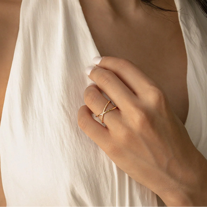 Gold-Plated 925 Sterling Silver Crystal Orbit Crossover Ring
