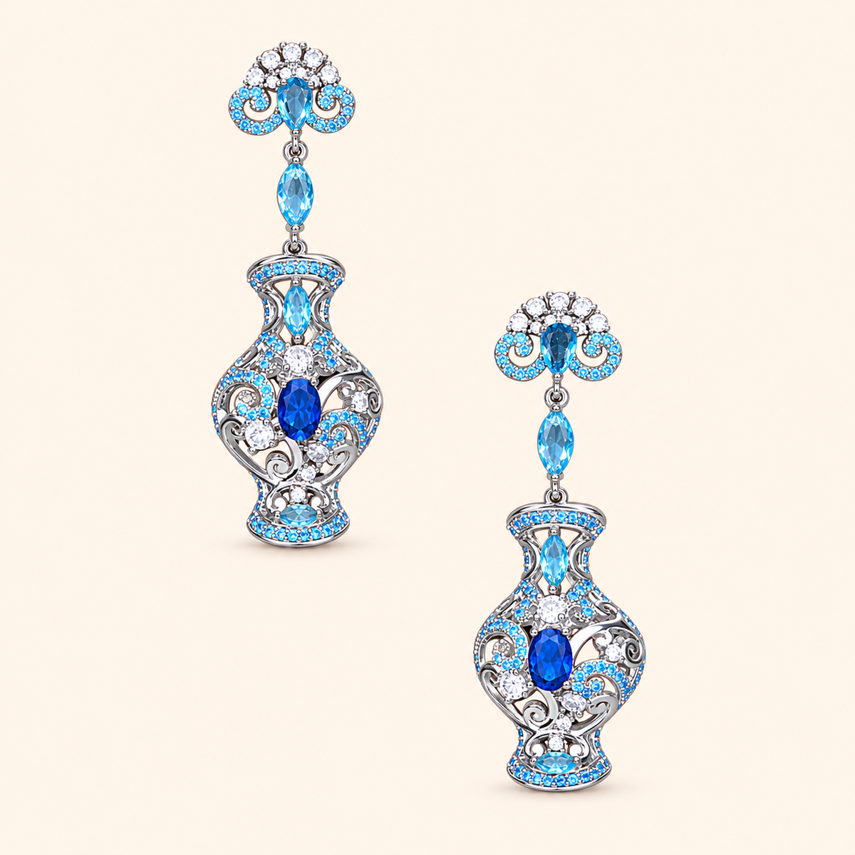 Women’s Vintage-Inspired Vase Drop Earrings with Intricate Scrollwork and Sparkling Zircon Detail