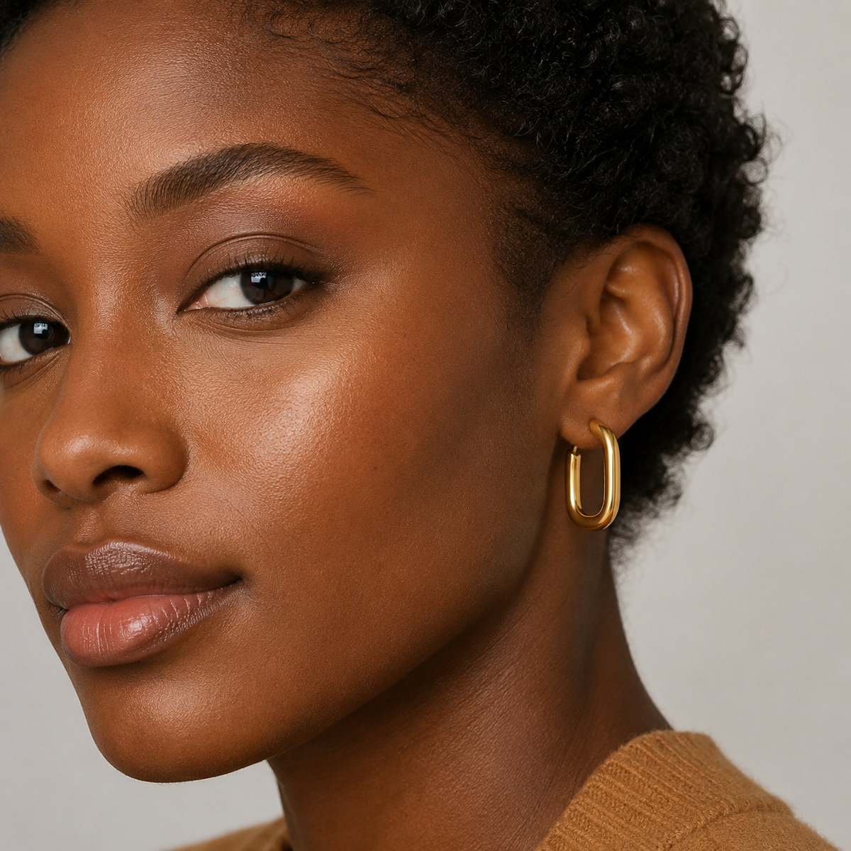 Gold-Plated Stainless Steel Chunky Rectangle Hoop Earrings