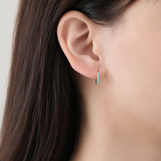 Turquoise Crystal Mini Huggie Hoop Earrings – Gold & Silver
