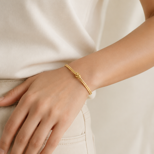 Women’s Gold Tone Double Wire Knot Open Cuff Bracelet
