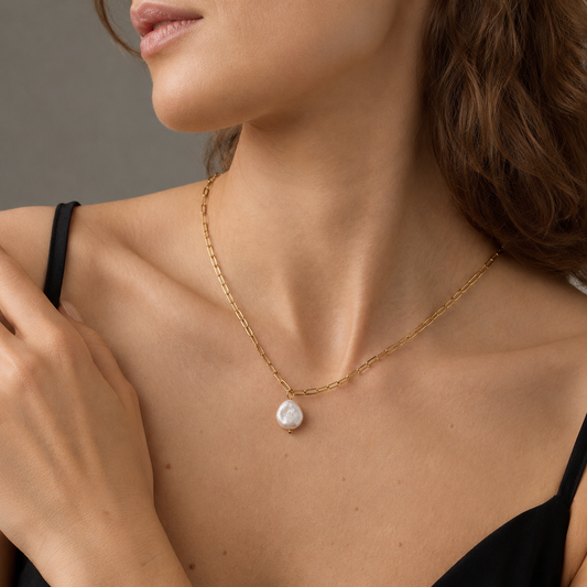 Baroque Freshwater Pearl Oval Link Chain Necklace – 14K Gold & Silver
