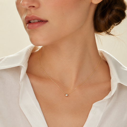 Women’s Silver Petite Bezel Crystal Necklace