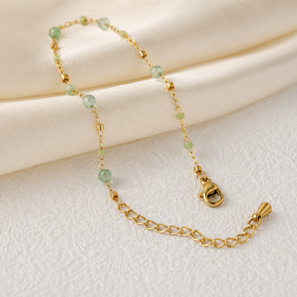 Women’s Gold-Tone Green Stone Beaded Delicate Chain Bracelet