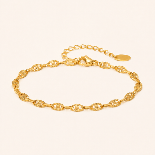 IP Gold-Plated Stainless Steel Textured Oval Link Bracelet