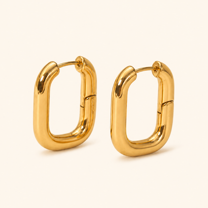 Gold-Plated Stainless Steel Chunky Rectangle Hoop Earrings