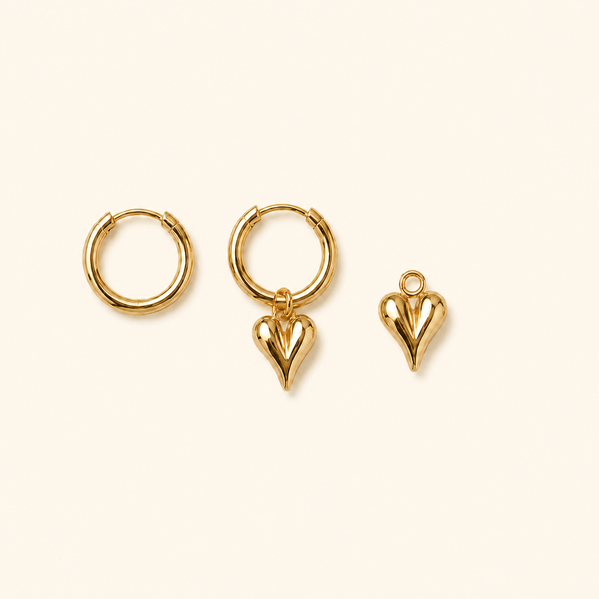 Heart Charm Huggie Hoop Earrings – Gold & Silver
