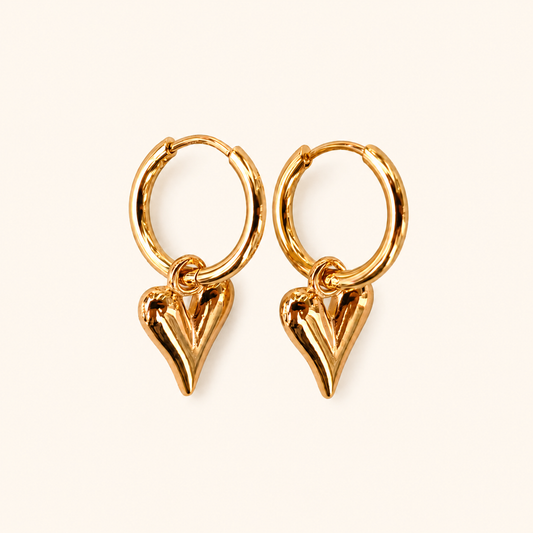 Heart Charm Huggie Hoop Earrings – Gold & Silver