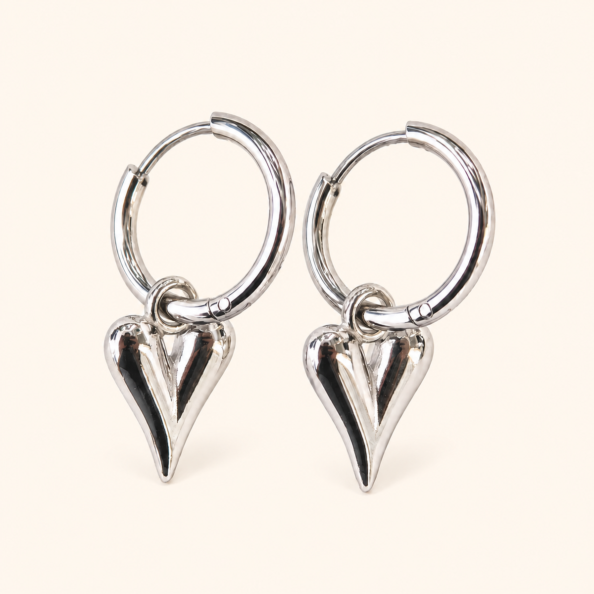 Heart Charm Huggie Hoop Earrings – Gold & Silver