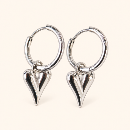 Heart Charm Huggie Hoop Earrings – Gold & Silver