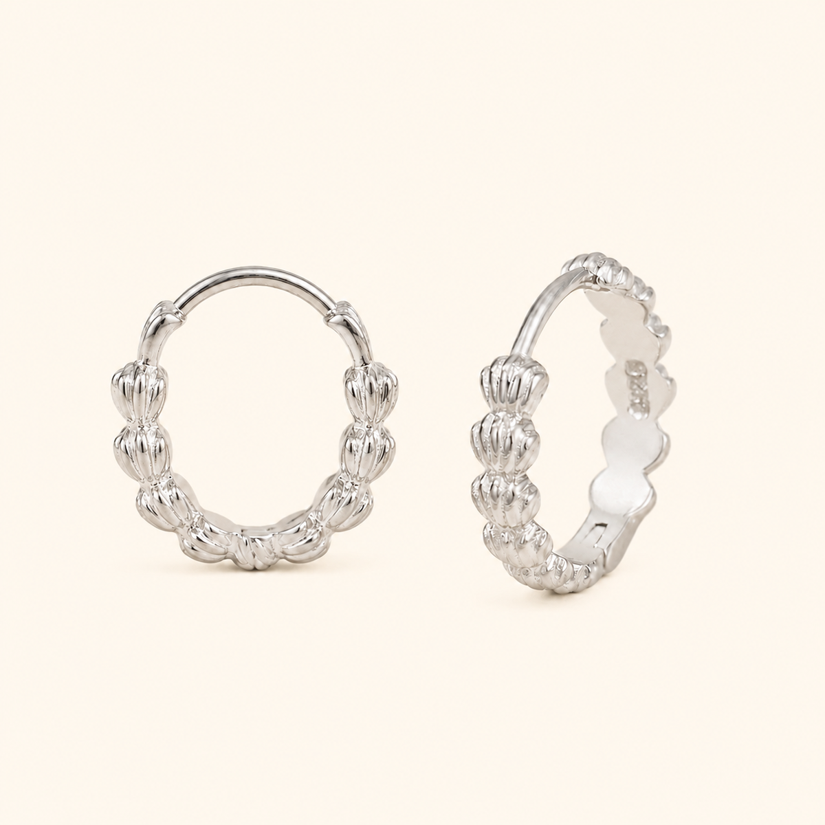 925 Sterling Silver Beaded Huggie Hoop Earrings – Silver & Rose Gold
