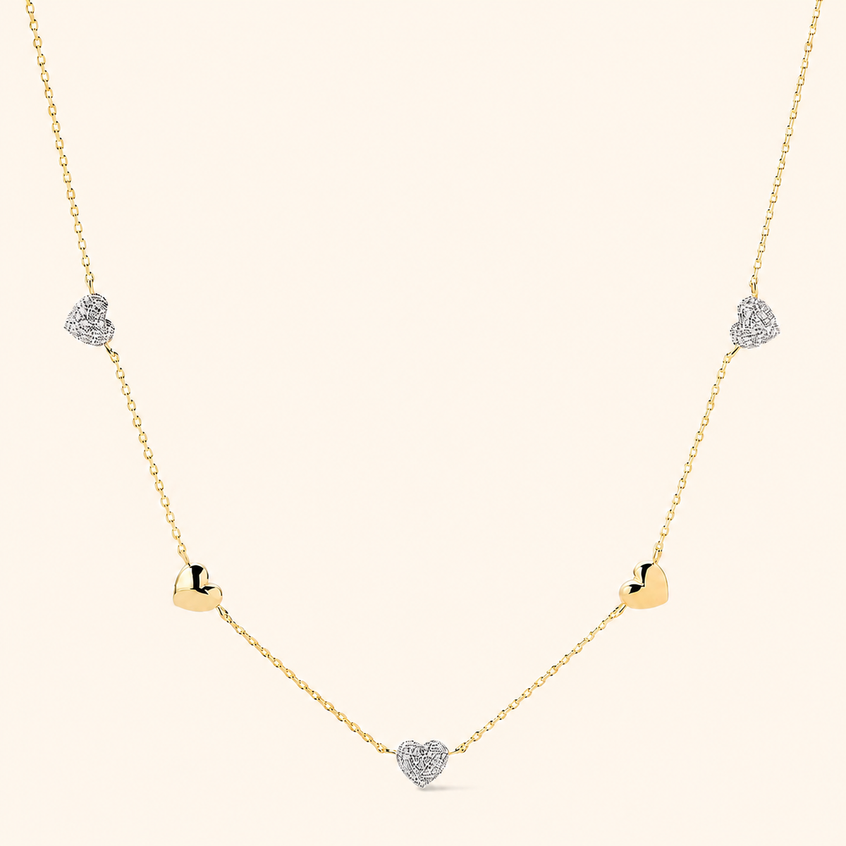 Gold-Plated Crystal Heart Station Necklace with Mixed Heart Charms
