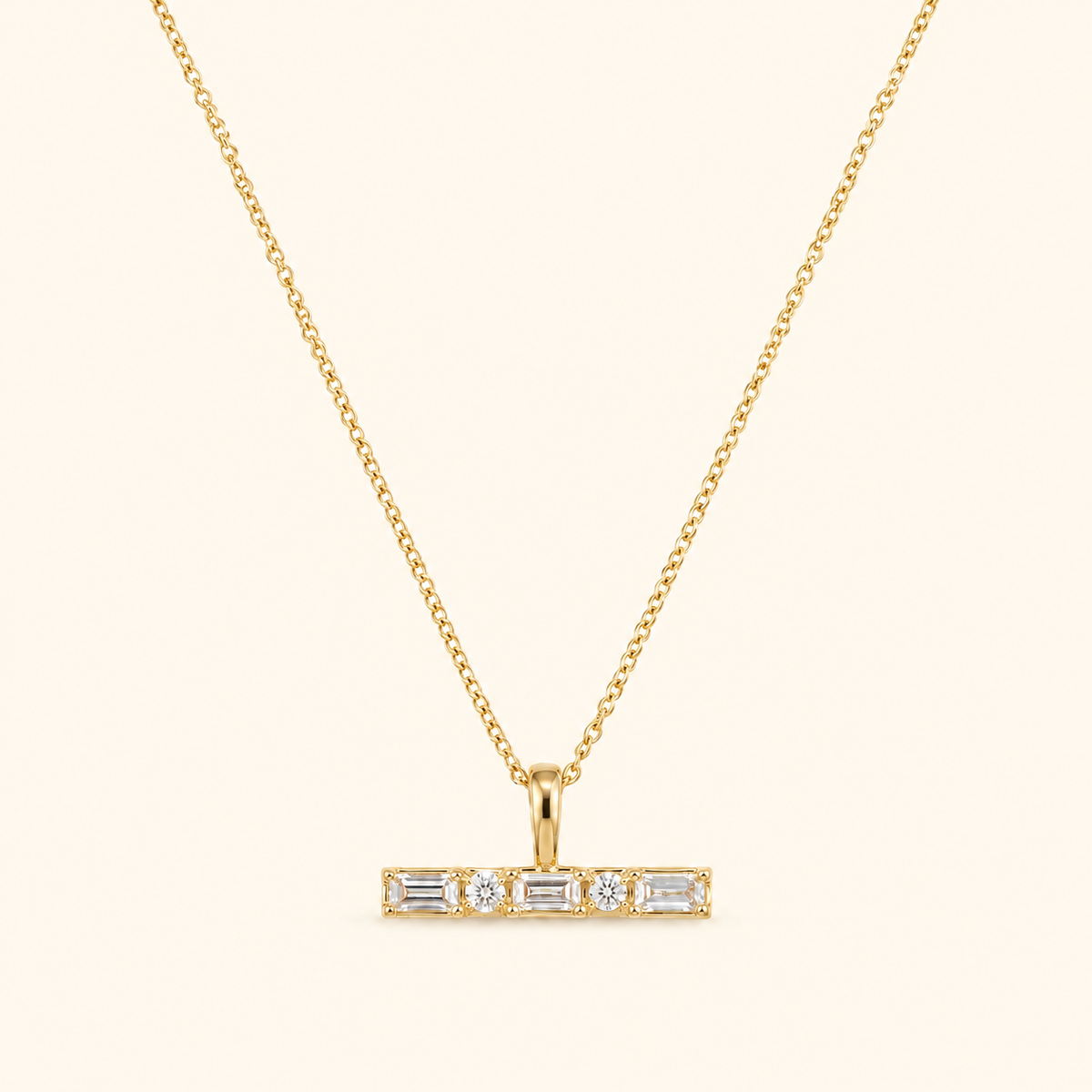 Gold-Plated Stainless Steel Crystal Bar Pendant Chain Necklace