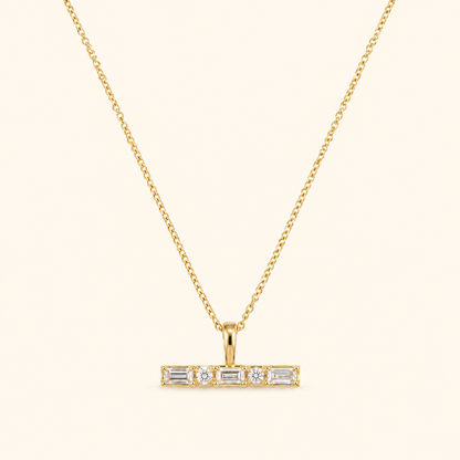 Gold-Plated Stainless Steel Crystal Bar Pendant Chain Necklace
