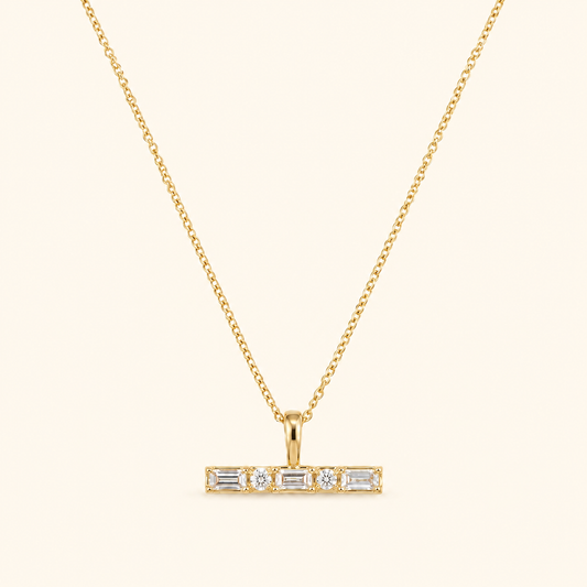 Gold-Plated Stainless Steel Crystal Bar Pendant Chain Necklace