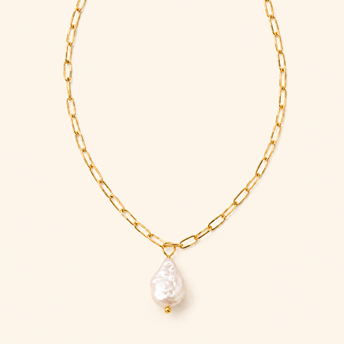 Baroque Freshwater Pearl Oval Link Chain Necklace – 14K Gold & Silver