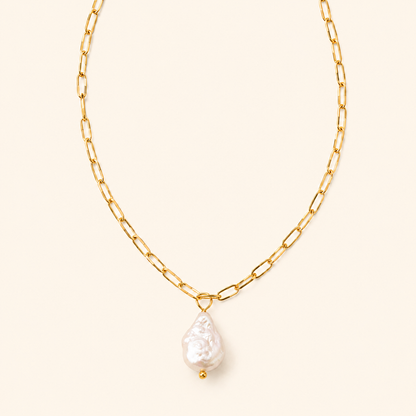 Baroque Freshwater Pearl Oval Link Chain Necklace – 14K Gold & Silver