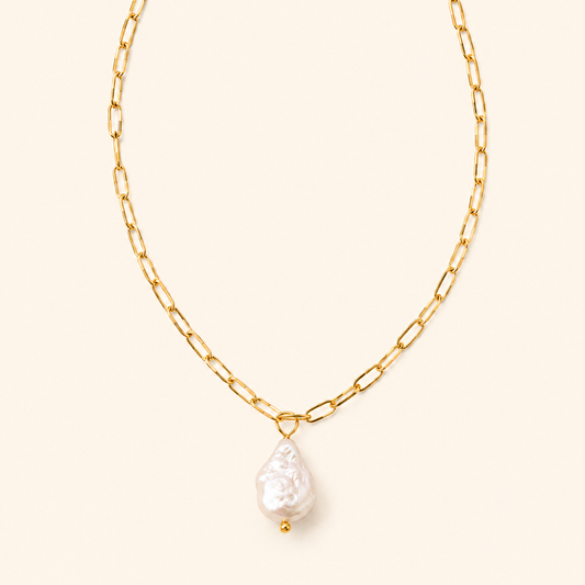 Baroque Freshwater Pearl Oval Link Chain Necklace – 14K Gold & Silver