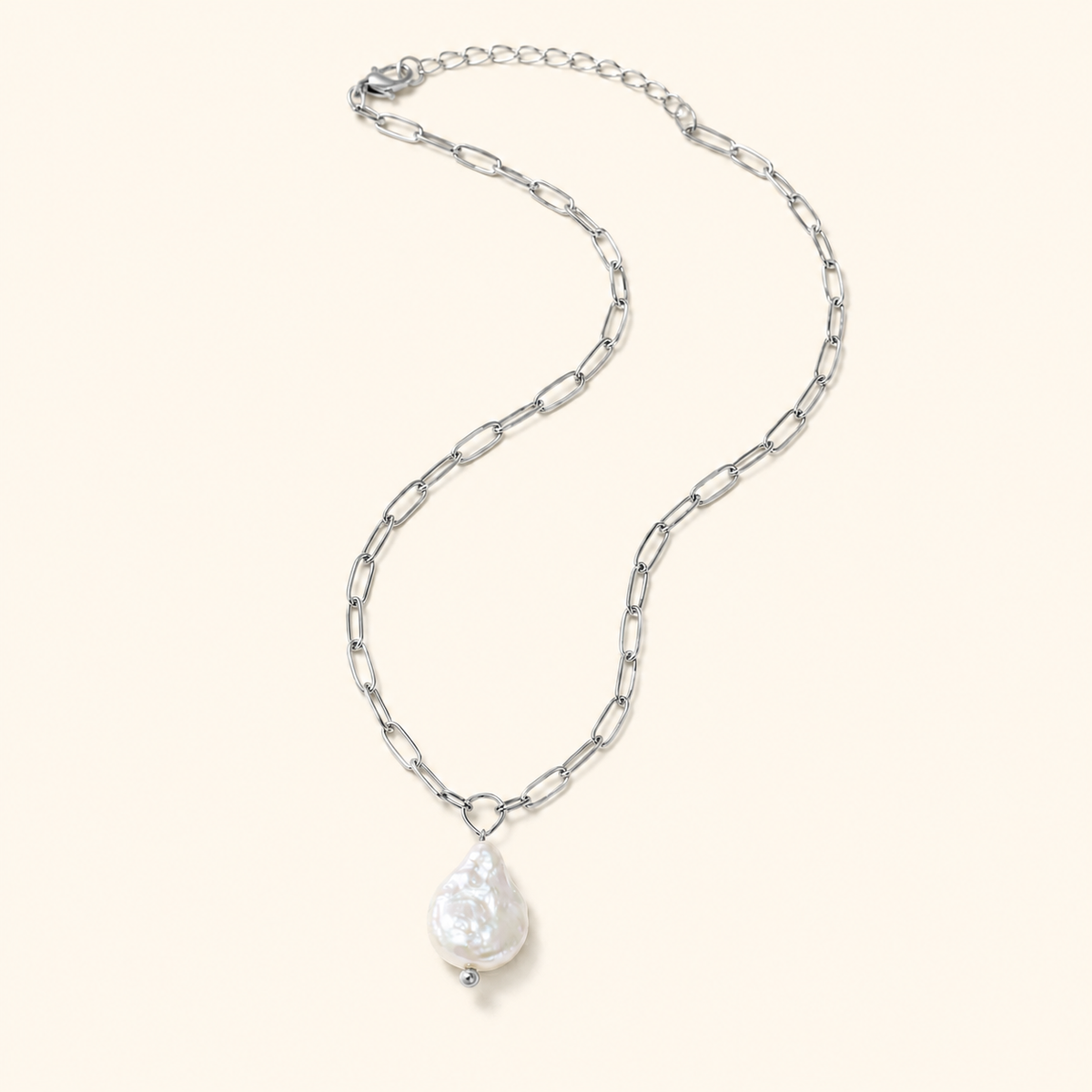 Baroque Freshwater Pearl Oval Link Chain Necklace – 14K Gold & Silver