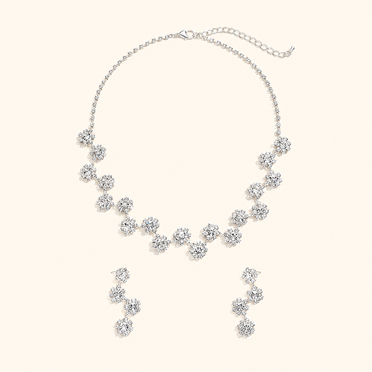 Women’s Silver Crystal Interlaced Floral Necklace & Drop Earrings Set